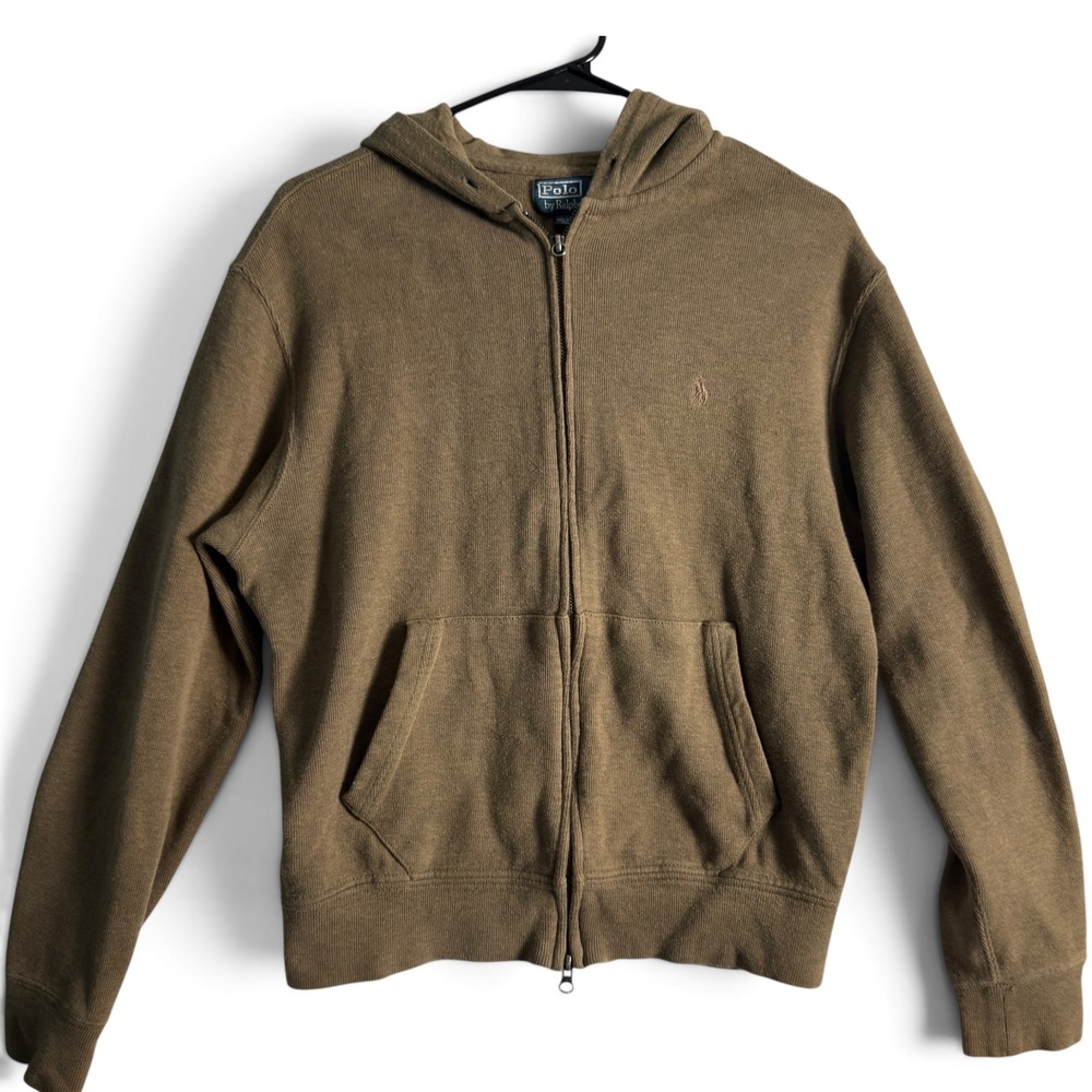 Polo Ralph Lauren Hoodie Brown Men S Cotton Knit Full Zip Pony Logo Vintage